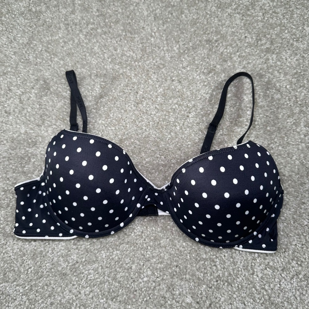 Vtg Y2k Aerie Polka Dot Lightly Lined Underwire Bra Black White size 36B